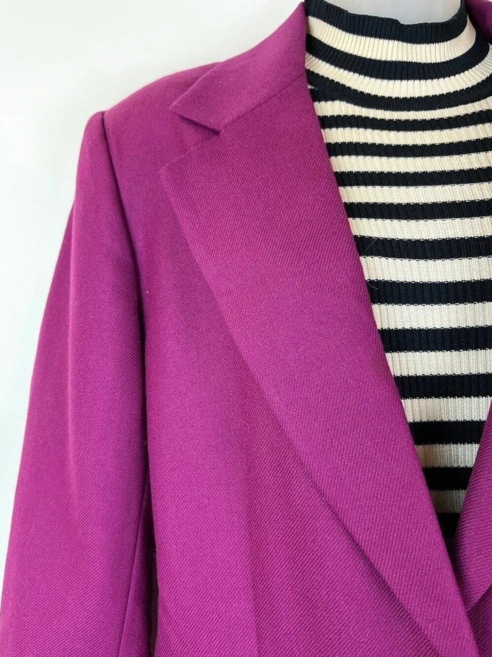 80s Vintage Fuchsia Magenta Wool Twill Blazer Jacket Joan Leslie - Picture 2 of 5